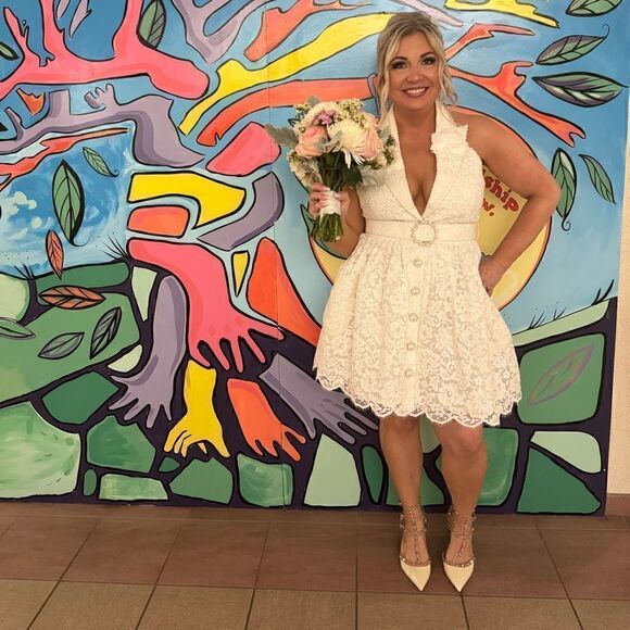 Zimmerman High Tide Tuxedo Lace Pearl Halter Mini Dress 8 - Picture 1 of 10